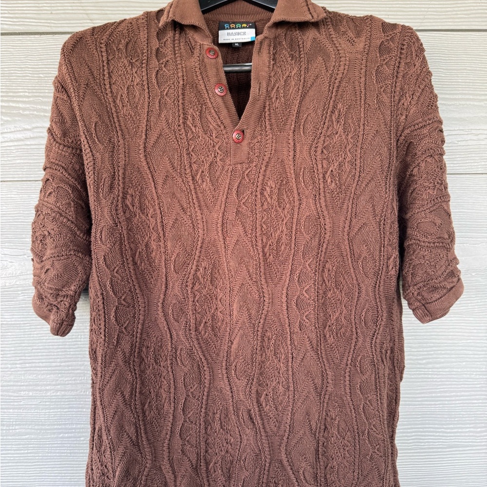 COOGI Men’s Brown 3D Knit Sweater